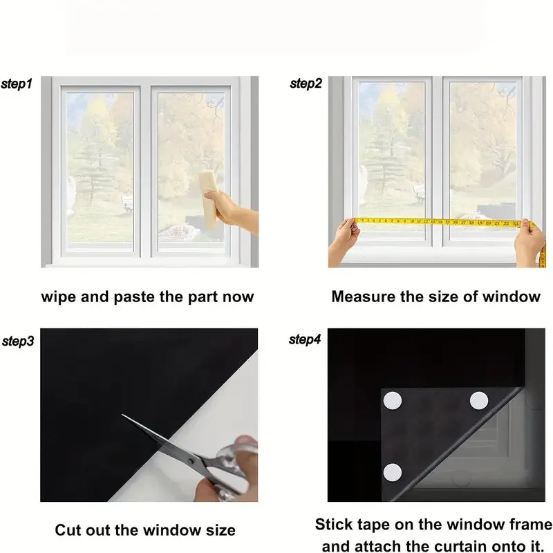 95-98% Blackout Curtain DIY Portable Travel Removable Blocking Darkest Window Film Cloth Self-adhesive Window Shades